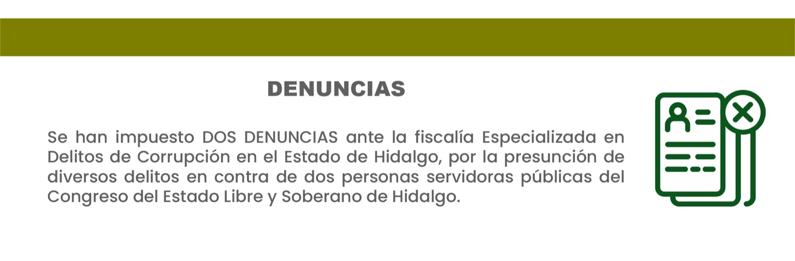 imagen que describe que se han impuesto dos denuncias ante la fiscalia especializada de delitos de corrupción en el estado de hidalgo, por la presunción de delitos